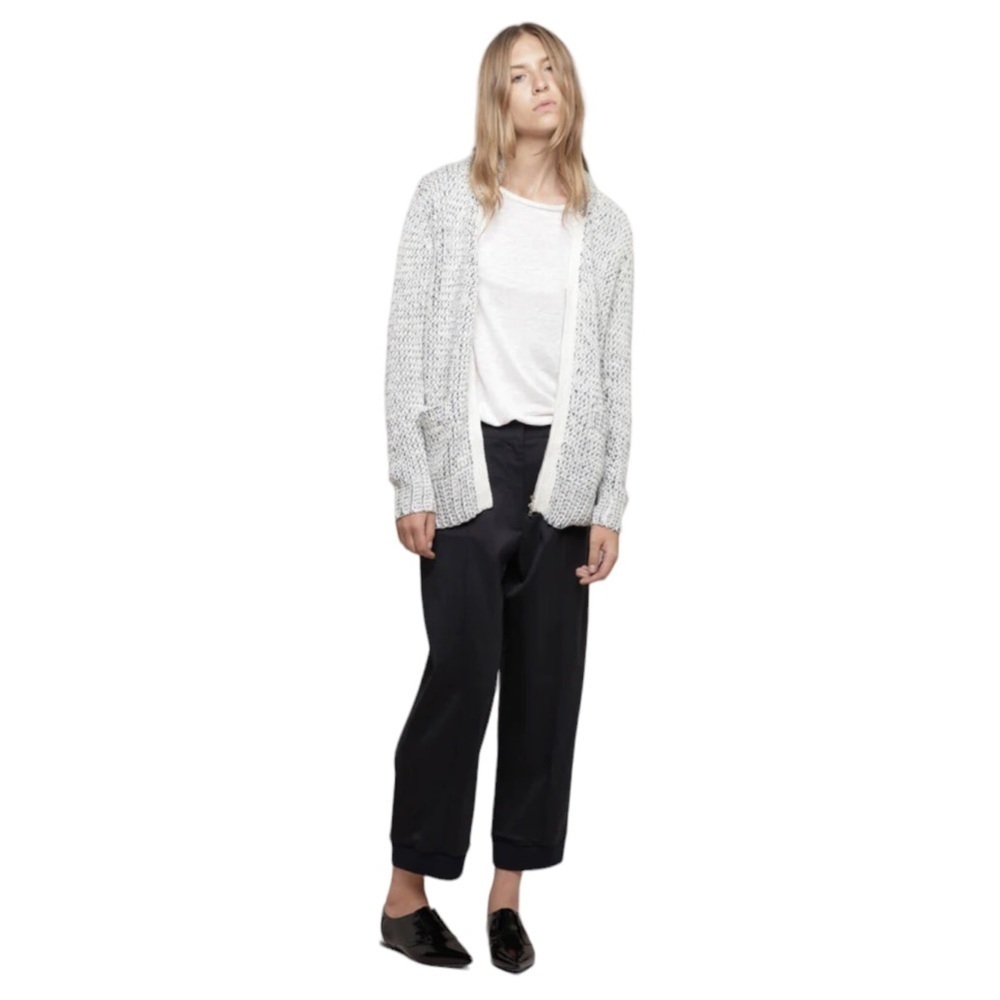 3.1 PHILLIP LIM Double Collar V-Neck Marled Yarn Wool Blend Cardigan chunky knit